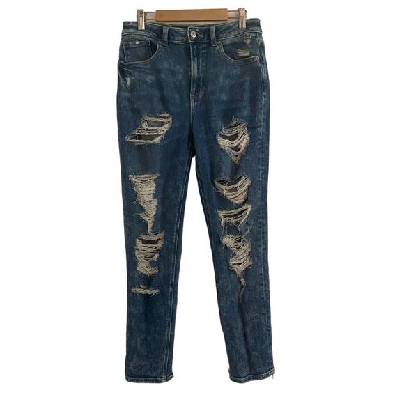 American Eagle Destroyed Distressed Mom Jean High Waisted Stretch Size 2 - Picture 1 of 12